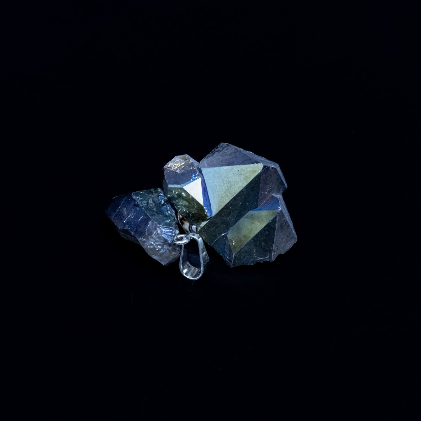 Cobalt Blue Titanium Aura Quartz Cluster Pendant