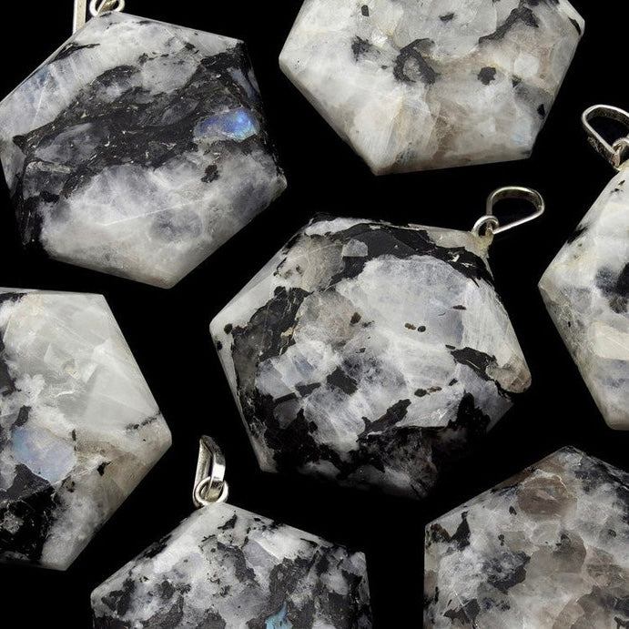 Rainbow Moonstone Hexagonal Pendant